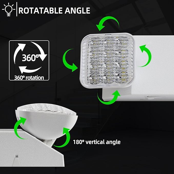 Emergency Light, LED Emergency Lighting with Battery Backup, 2 Adjustable Heads, Commercial Emergency Lights Combo for Business, 120V/277V AC, UL Listed, 1 Pack