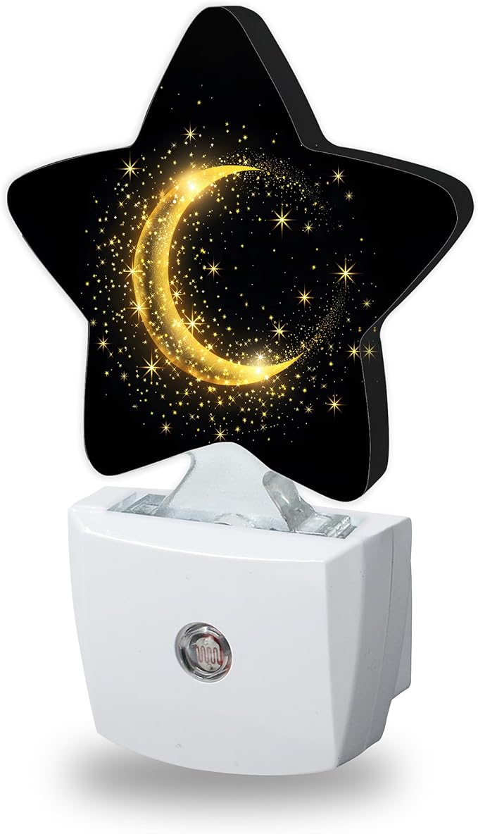Gold Moon Night Light for Kids,Black Glitter Night Lights Plug Into Wall, Lightweight Dusk to Dawn Light Sensor Warm Nightlights for Girls Boys Bedroom Nursery Basement