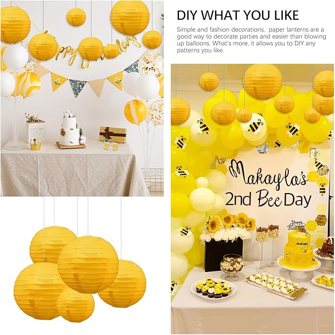 20Pcs Yellow Paper Lanterns for Parties, 6” 8” 10” 12” Chinese Asian Hanging Round Paper Lanterns for Birthday Wedding Halloween Christmas Home Decor Party Decor