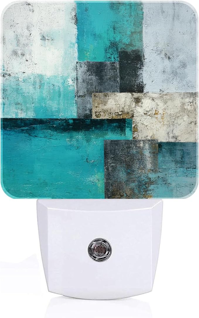 Abstract Painting Night Light,Blue and Grey Plug Into Wall with Dusk to Dawn Light Sensors,Warm Nightlights for Bedroom, Bathroom,Hallway,Kitchen,Gifts Ideal for Boys Girls Women Men