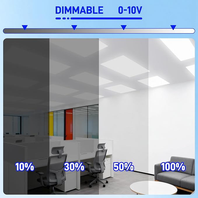hykolity 2x4 LED Flat Panel Troffer Light 5CCT Dimmable,Drop Ceiling,4Pack | 20W-60W Selectable 3000K-6500K 0-10V Dimmable Up to 7800LM Recessed Mount Lights for Office Classroom Hospital Garage Retail
