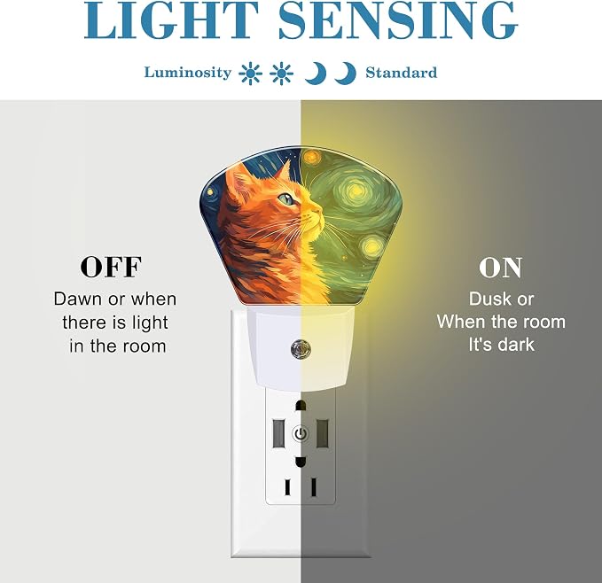 Cute Orange Cat Night Light for Kids, Starry Sky LED Night Light Plug into Wall with Dusk to Dawn Sensor for Girls Boys Women Men Bedroom, Hallway, Kitchen, Bathroom, Stairs Decor