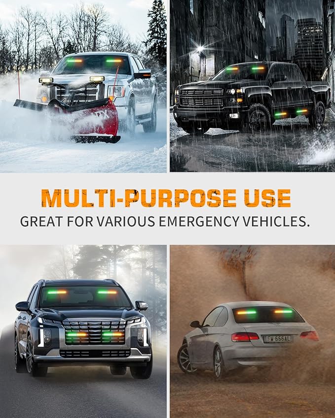 XRIDONSEN 2x 10.7 inch Amber Green Emergency Lights 24 LED Strobe Light Bar Warning Flashing Safety Dash Side Window Front/Rear Windshield Lights Traffic Advisor for Plow Trucks Construction Vehicles