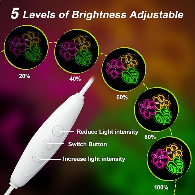 Hibiscus LED Neon Sign Tropical Monstera Light Up for Beach Wall Decoration | 13.38IN*12.59IN,Five level brightness adjustment,USB power,For Bar,Club,Pub,Living room,Bedroom,Restaurant,Beach Bungalow