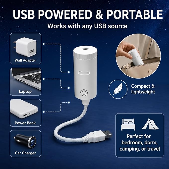 Stycove 5D Holographic Star & Night Light Projector，White | Projects vivid galaxies & ocean scenes on bedroom ceiling. USB powered, 360° adjustable gooseneck. Plug and play setup.