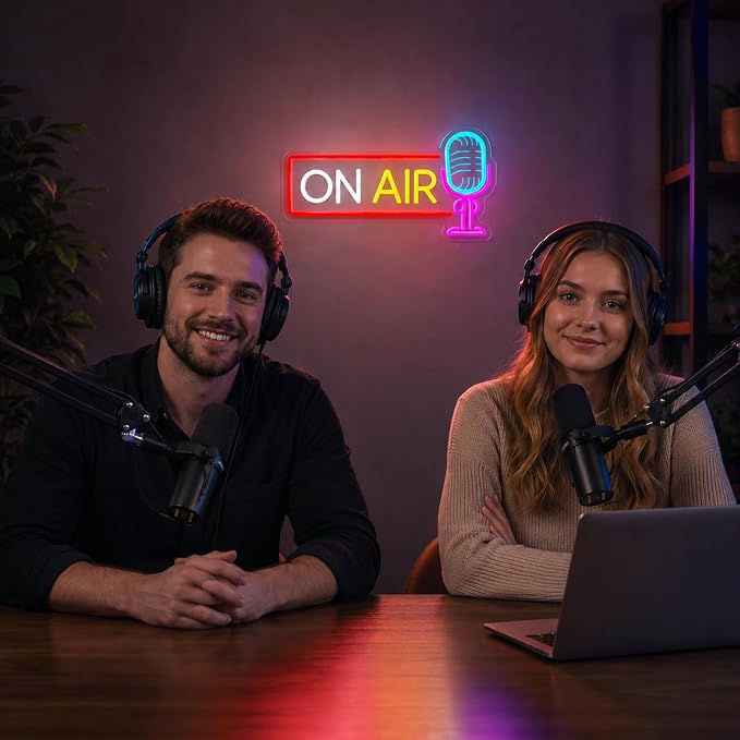ON AIR Neon Sign with Microphone Neon Live On Air Sign for Recording Studio | ON AIR sign for streamers, podcasters, and content creators, suitable for streaming setups, recording spaces, and studios