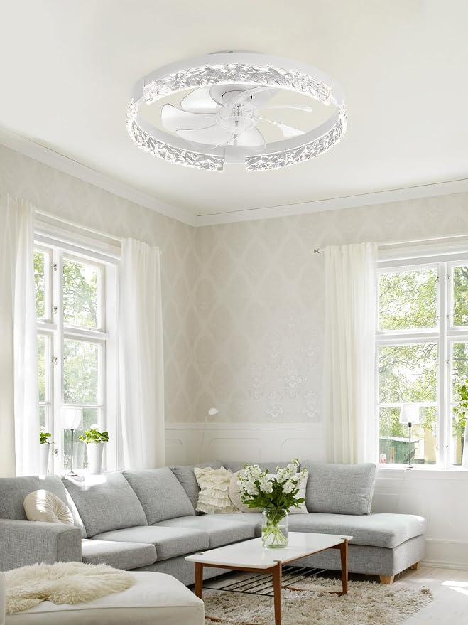 ZMISHIBO Ceiling Fans with Lights and Remote, 18 Inch Flush Mount Fan Light, 6 Speeds, 3CCT, Dimmable, Low Profile Ceiling Fan, Modern Ceiling Fan with Light for Bedroom and Living Room, White | 3CCT Dimmable LED, DC Motor, Bladeless, Reversible Blade,...