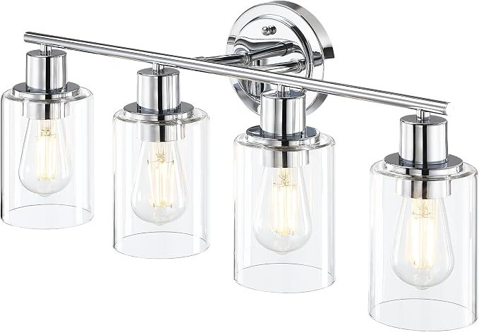 4-Light Chrome Bathroom Light Fixture Over Mirror,4-Light Chrome Vanity Lights for Bathroom 4 Bulb Wall Light Over Sink Cabinet