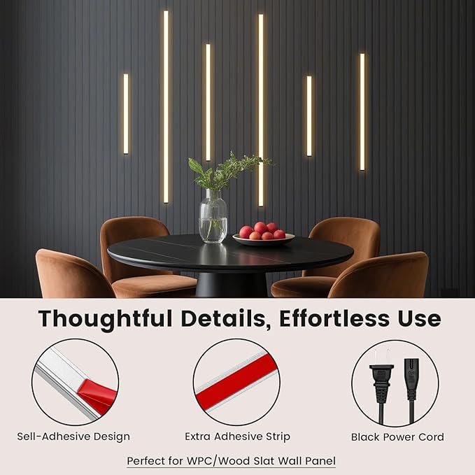 LED Recessed Lighting Kit for Wall Panels - GloryAir 6pcs Adhesive Wall Strip Lights for Interior Wall Decor, 3000K Touchable Switch Lamp for Wood Slat, Wall Accent Acoustic Panels, Kitchen Home stair
