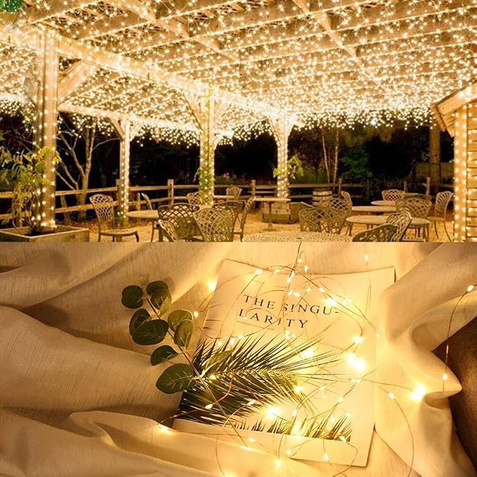 Brizled Solar String Lights 2 Pack, 132FT 400 LED Outdoor Solar Fairy Light | 8 Modes; Warm White; Waterproof Twinkle Lights Mini LED Solar Starry Lights for Outside Christmas Tree Garden Party Decor