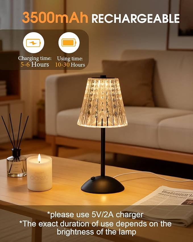 Nusogon 4 Pack Rechargeable Cordless Table Lamp, Touch Control Desk Lamp | 3 Color Dimmable LED Black Small Lamp for Bedroom Bedside Restaurant Kitchen Home Decor