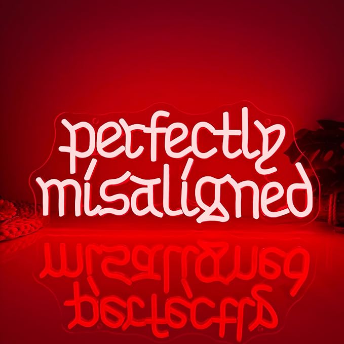 Dracey Perfectly Misaligned Neon Sign, Dimmable Gothic Neon Decor LED Horror Sign Wall Art Decor Couples Led Light for Anniversary Gothic Room Art Decor Gifts(15,7 * 7in)