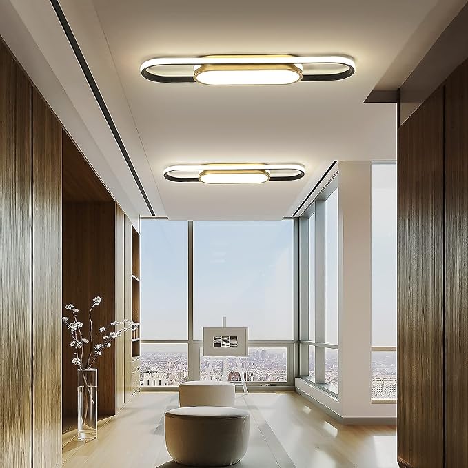 Tioolo Modern LED Flush Mount Ceiling Light, Dimmable with Remote, 27.5in | 3000K-6500K Linear Ceiling Light Fixture, Black Gold Acrylic Ceiling Lamp with Memory for Kitchen, Living Room, Bedroom, 40W