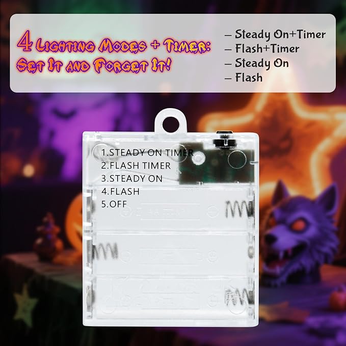 Orange Purple Green Fairy Lights Battry Operated with Timer, Halloween String Lights for Outside 16.4ft 50LED Indoor Outdoor Halloween Decorations Garland Party Patio Garden Yard 2 Packs