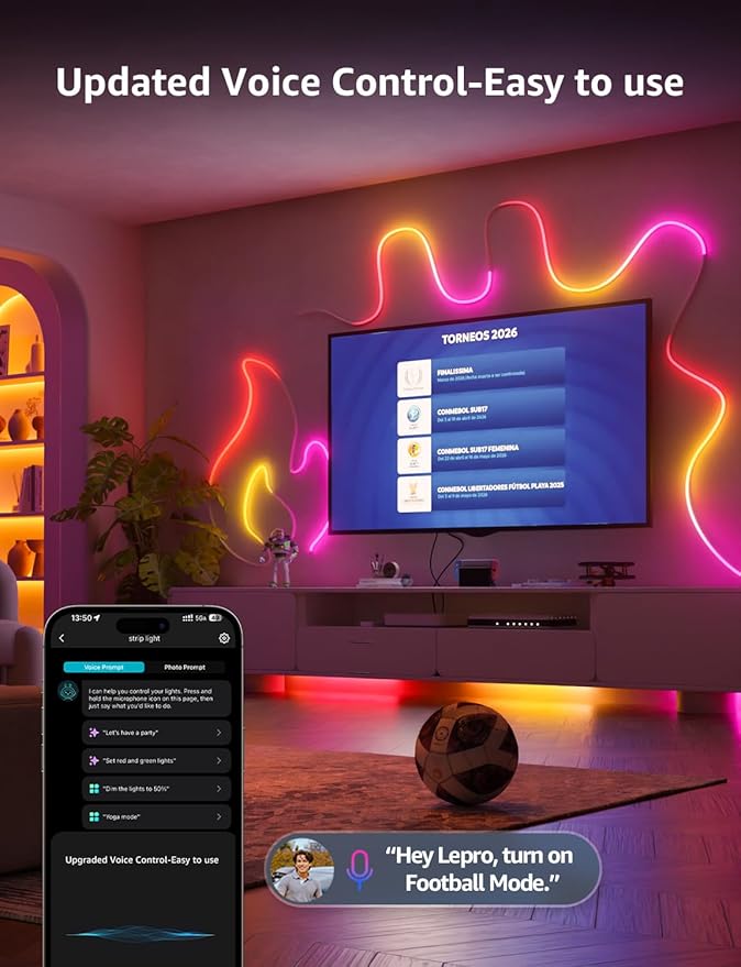 Lepro N1 AI Smart RGB Rope Lights for Christmas, Personalized AI Lighting Designer, LightBeats Music Sync, Color Segment DIY, Voice Control Via App, 19.68ft Wi-Fi & Bluetooth LED Strip Lights