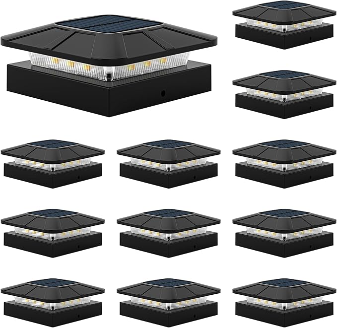4x4 Solar Fence Post Cap Lights Outdoor Waterproof, 12 Pack | IP65, 3 Modes Auto On/Off,Deck, Garden, Patio, Deck, Backyard, Porch, Sidewalk