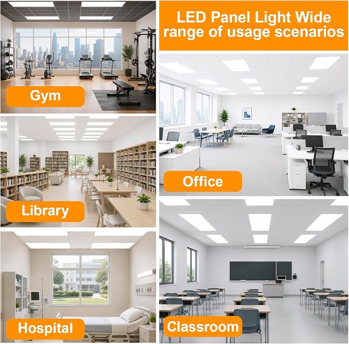4 Pack 2x2 LED Flat Panel Light Drop Ceiling Office Fixture 5 CCT 3000K-6500K Adjustable & 5 Wattage 15W-20W-30W-40W-50W Selectable, 0-10V Dimmable，led Drop Ceiling Flat Panel troffer Light