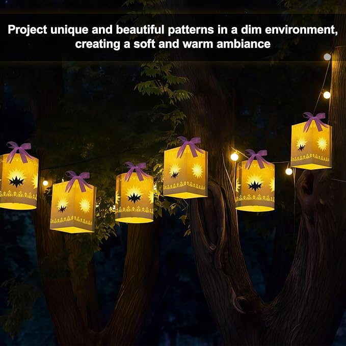 20 Pcs DIY Princess Hanging Lanterns with String Light and Ribbon | Thick Paper, Sun Cutout Pattern, Girls Birthday Party Decor, Provide Tools, 20 White, Batteries Not Included