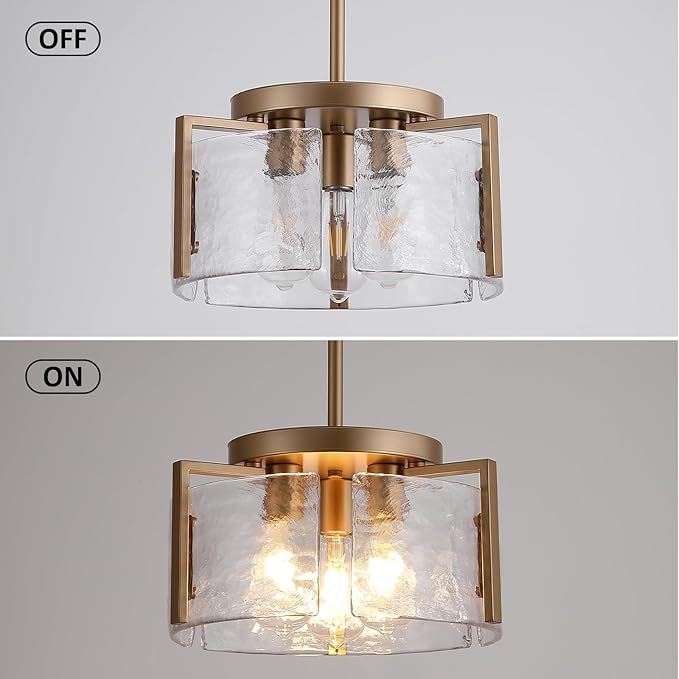 Gold Chandeliers for Dining Room Light Fixture, Foyer Lighting Fixtures Pendant Lights Kitchen Island, Adjustable Glass Modern Farmhouse Chandelier for Entryway, Bedroom, Bathroom, Foyer, Living Room