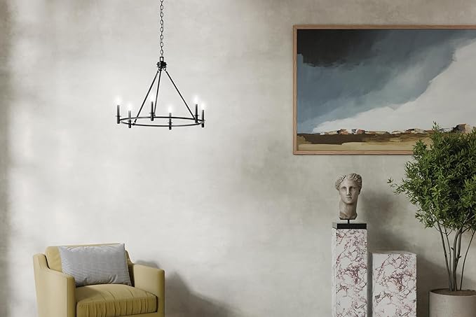 KICHLER Carrick 6-Light Chandelier, Updated Traditional Light in Black, Sloped Ceiling Compatible, for Dining Room, Office or Bedroom (23.7" x 32.25"), 52705BK