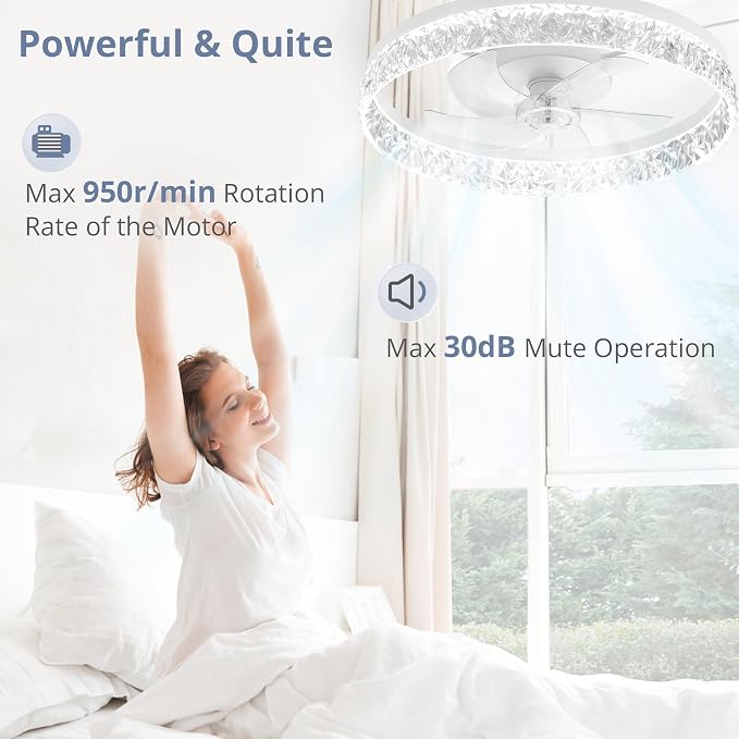 LEDIARY 22" Ceiling Fans with Lights and Remote, Fandelier White | 3CCT, 6 Speeds, Dimmable Low Profile, Flush Mount Ceiling Fan, Timer, Reversible, Memory, Bedroom, Living Room, Kitchen