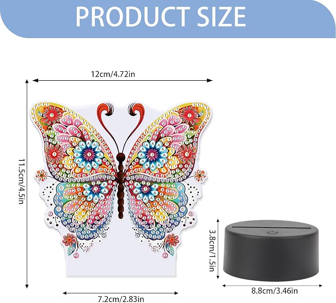 JISHSHAY Diamond Painting Night Light Diamond Art Table Lamps Gem Art LED Lights Gem Painting Desk Lamp Mosaic Kits for Adults DIY Kits for Adults Paint by Numbers Special Shaped Butterfly