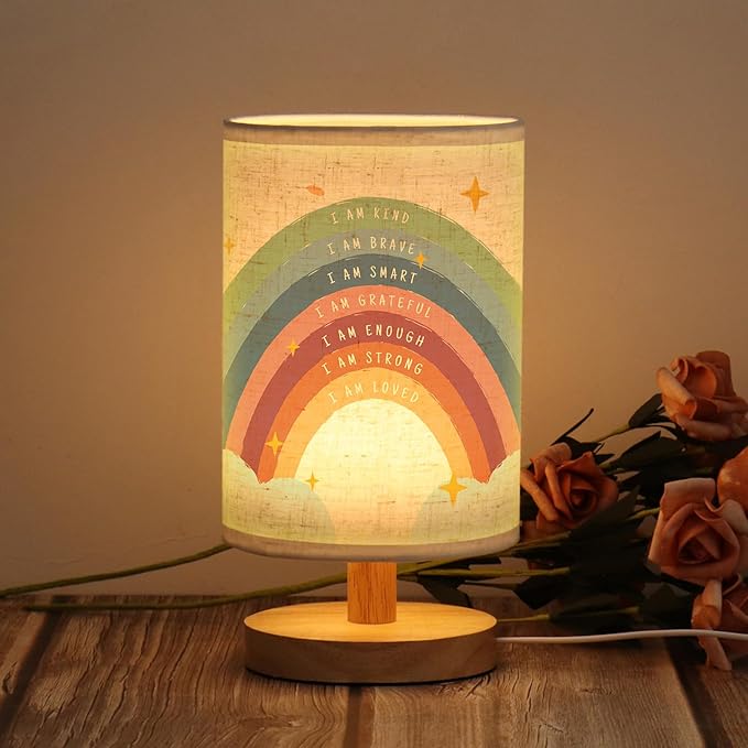 WSYEAR Boho Rainbow Inspirational Lamp, Classroom Desk Lamp Rainbow I Am Kind Daily Affirmation Decor for Home Bedroom Living Room Office