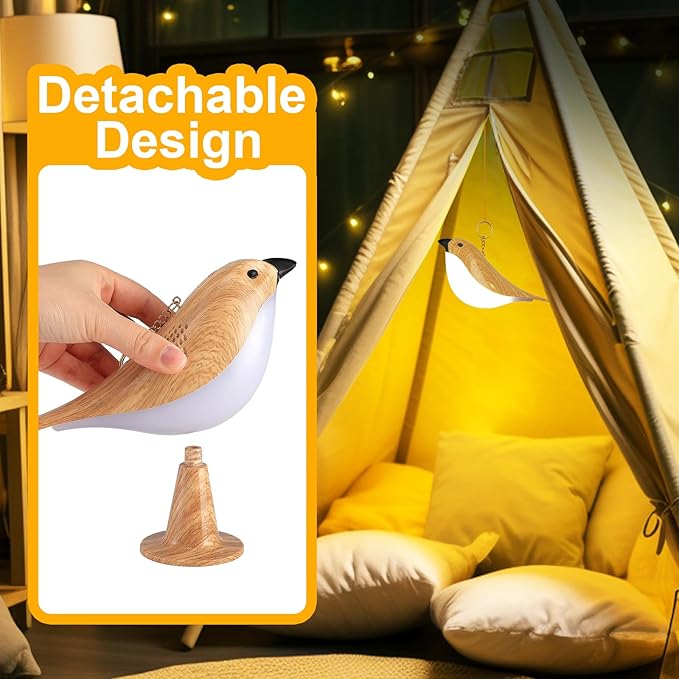 Cute Bird Table Lamp, Touch Control Bedside Lamp, Brid Night Light, Cordless Small Desk Lamps Battery Operated Nightstand Lamp, 3-Way Dimmable Light, Rechargeable, Desk Decoration