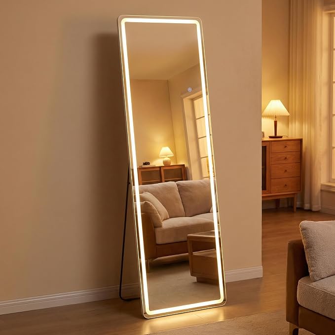 64"x21" LED Full Length Mirror with Lights - Full Body Floor Mirror, Dimmable with 3 Color Temperature, Memory Function, Standing Leaning Wall Mounted Vanity Mirror for Bedroom Cloakroom