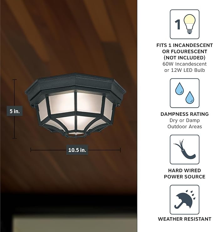 DESIGNERS FOUNTAIN 2067-BK Builder Cast Outdoor Flush Mount Ceiling Light,10.5 in W,Black,(Pack of 6)