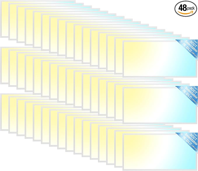 48 Pack 2x4 LED Flat Panel Light, Backlit T-Grid Drop Ceiling Light, 30/35/45W Selectable, 3300/3850/4950LM, 3500K/4000K/5000K 3CCT, 0-10V Dimmable, 120-277V, ETL DLC Listed, Damp Rated