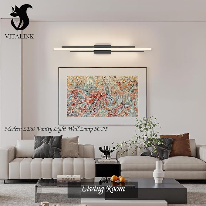 Modern LED Vanity Light 48 Inches Long Black LED Wall Light Over Vanity Mirror Hardwired Wall Mount Lighting Fixture 5CCT(3000K/3800K/4500K/5200K/6000K) Dimmable Bathroom Wall Mount Lighting