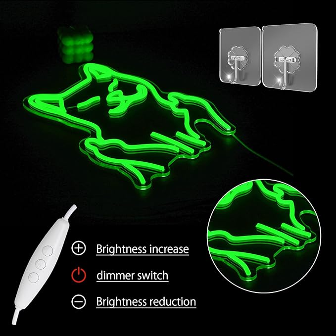 Cat Neon Sign for Wall Decor, USB Powered Cool Cat Neon Light, Funny Green Cat LED Light Up Sign for Birthday New Year Man Cave Teen Party Game Room Decoration