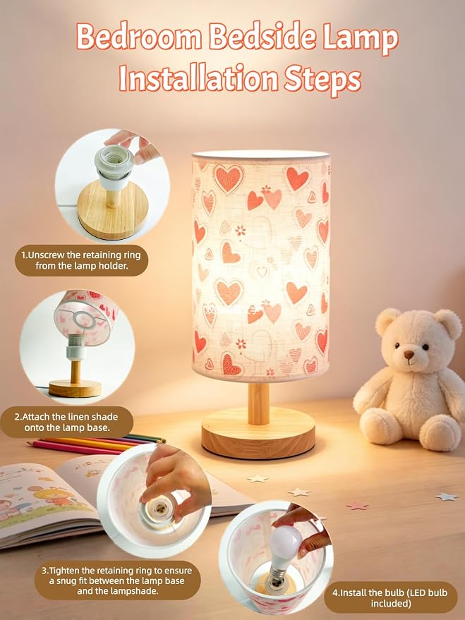 Heart Shaped Kids LED Table Lamp for Bedroom Womens Girls Bedside Lamps,3-Way Dimmable Love Heart Nightstand Night Light,Cute Boho Desk Lamp for Home Nursery Decor,Romantic Love Gifts for Women Girl