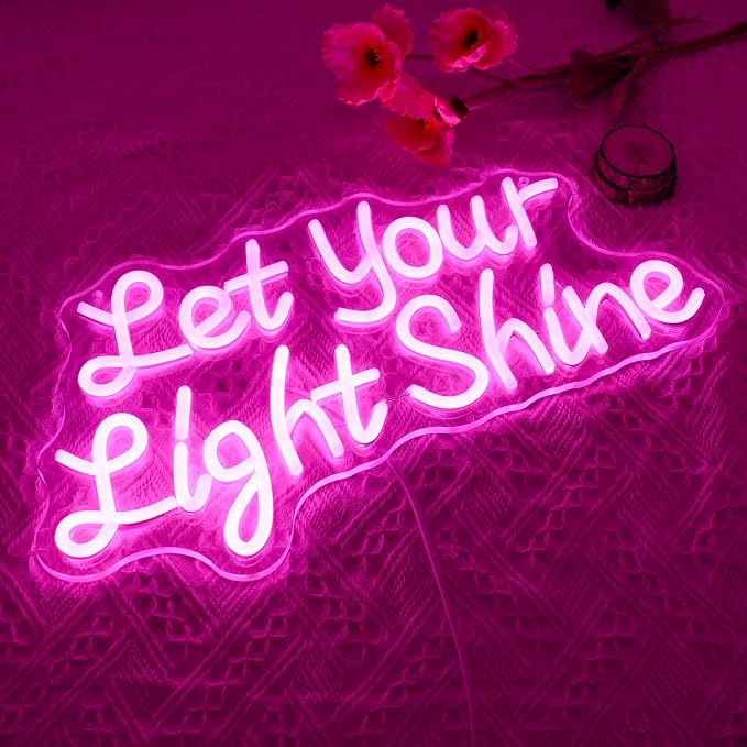Let Your Light Shine Neon Sign for Wall Decor, Bible Verse Jesus Neon Light, Dimmable Letter Light Up LED Sign for Prayer Room, Religious Christian Room Decoration