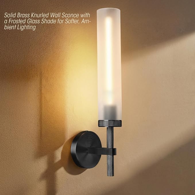 Bblack Knurled Wall Sconce 20", Bathroom Wall Sconce,Glass Tube Brass Sconces Wall Lighting,Bathroom Sconces Side of Mirror,Vanity Sconce Lights for Bath