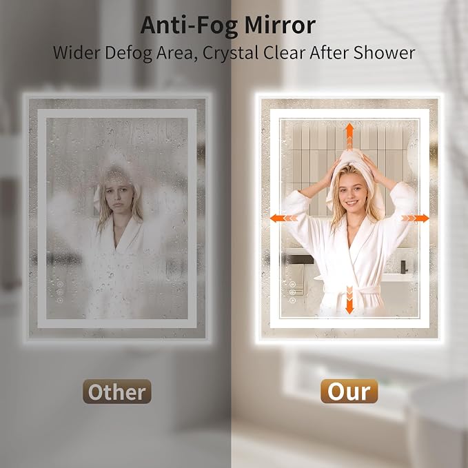 22"x30" LED Bathroom Mirror with Lights, Front & Backlit, Anti-Fog | Lighted Mirror with Aluminum Frame, Dimmable, 3 Color Temperature, CRI 90+, Touch Control with Memory
