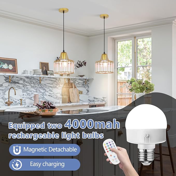 Battery Operated Pendant Lights,Rechargeable Pendant Light with Remote,Gold Pendant Light Fixtures for Kitchen Island,Modern Crystal Hanging Lights for Bedroom,Dining Room Hallway Entryway