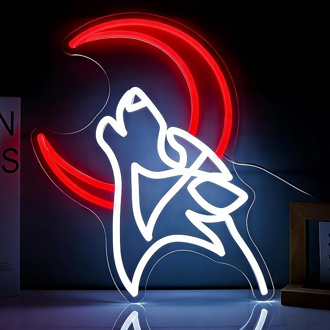 Wolf Moon Neon Sign Led Light Up Signs for Wall Decor Usb Powered Neon Light Signs Indoor Light for Room Decor Holiday Gift
