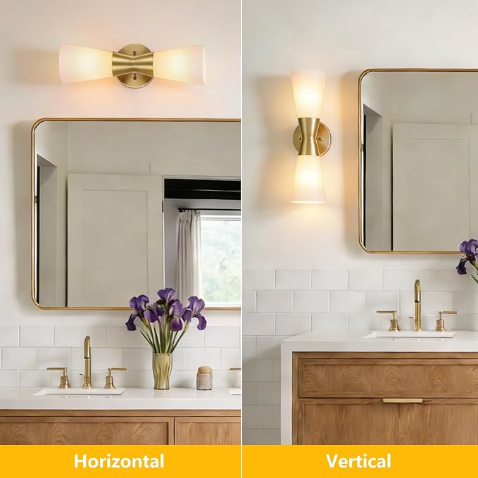 Bathroom Wall Sconce, Modern Indoor Vanity Light Fixtures 15", Up Down Lighting, Wall Mount Lamp for Living Room Bedroom Hallway Stairway Fireplace Mirror E26 Base 1PC White&Gold