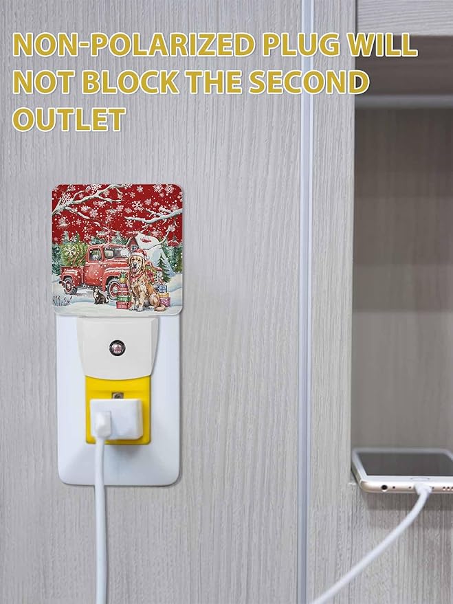 Christmas Night Lights Plug into Wall LED Night Light Christmas Tree Dog and Gift Winter Berry Automatic Dimmable Dusk-to-Dawn Square Shaped Smart Nightlight for Bathroom/Bedroom