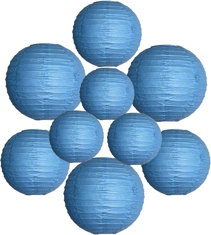9 Pcs Royal Blue Paper Lanterns Mixed Sizes Hanging Paper Lanterns Decorations Round Chinese Paper Lanterns for Birthday Baby Shower Wedding Graduation Party Decor Blue Party Decorations