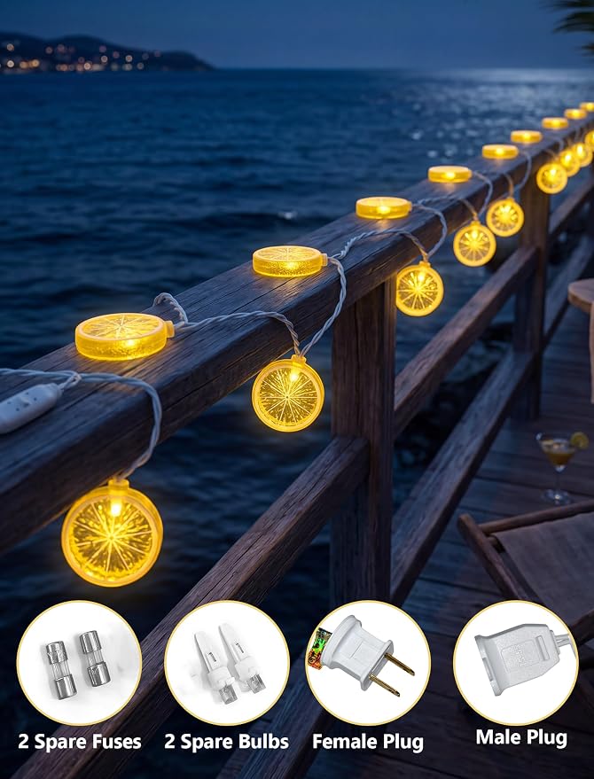 GOOTHY Lemon String Lights Plug in, 8.5Ft Outdoor Fairy Decorations String Lights with 10 LED Yellow Lemon Slice Lights, Hanging Novelty Summer Patio Lights for Garden Kitchen Christmas Wedding Party