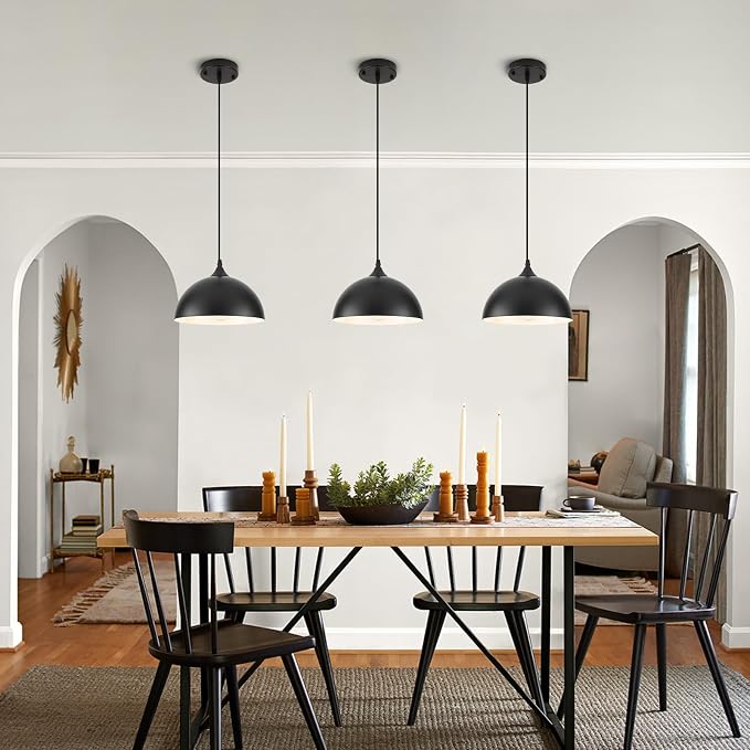 9.8 inch Kitchen Pendant Light 3 Pack, Black Dome Pendant Lights Kitchen Island, Farmhouse Kitchen Island Light, Modern Pendant Lights for Kitchen Island Dining Room Bedroom