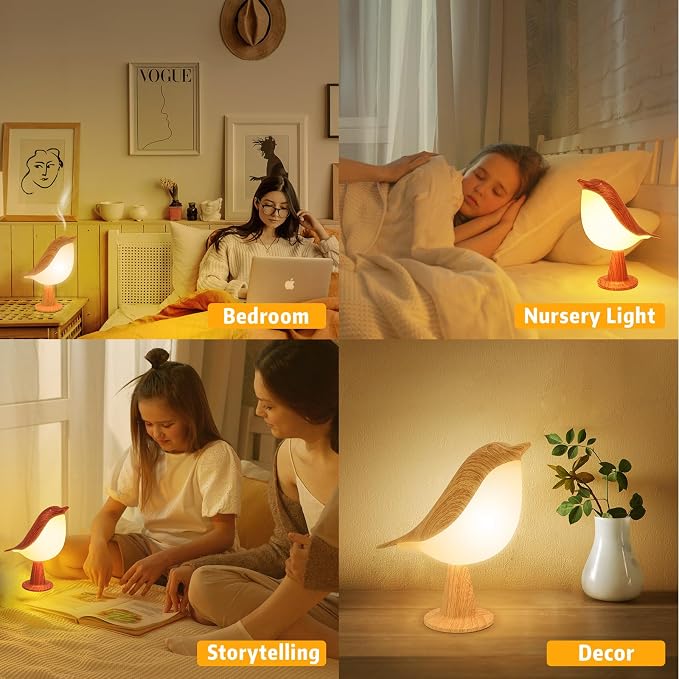 Deogos 2 Cute Bird Lamps Combo,Small Bedside Lamps with 3 Color Temperature and Adjustable Brightness,Rechargeable Cordless Lamp for Bedroom Nightstand Bedside Table (Wood Tone + Red) | 2 Packs Bird Night Light, Rechargeable Table Lamp with 3 Color Mod...