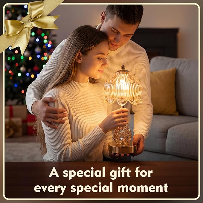 Flower Battery Operated Rechargeable Lamp Cordless, Lily, Amber | Small, Vintage, Gold, Wireless, LED, Dimmable, Table, Home Decor, Bedroom, Bedside, Nightstand, Birthday Gifts for Women