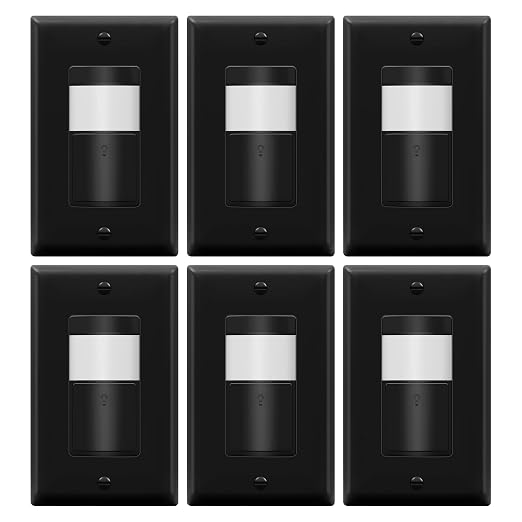 TOPGREENER Motion Sensor Light Switch, No Neutral No Ground Wire, 6 Pack | Occupancy & Vacancy Motion Sensor Switch, Operable Without Ground Wire, Single Pole, UL listed,Wall Plate Included, Black