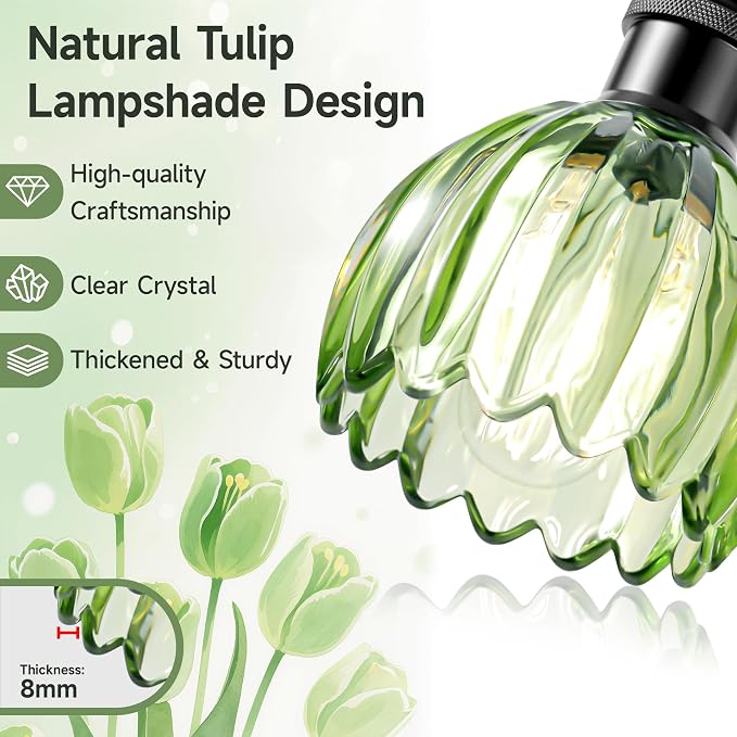 Bathroom Lighting Fixtures Over Mirror,3 Light Vintage Vanity Light,20 in Antique Black Bathroom Sconce with Green Tulip Glass Shade for Bedroom Living Room,Dressing Table,Hallway,E26 Base