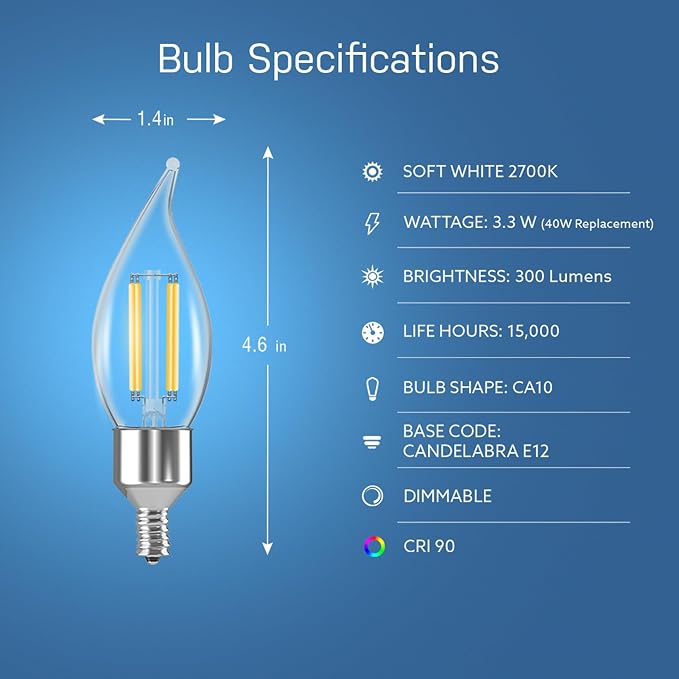 Feit Electric Smart CA10 Flame Tip LED Chandelier Light Bulb, 40W Eq