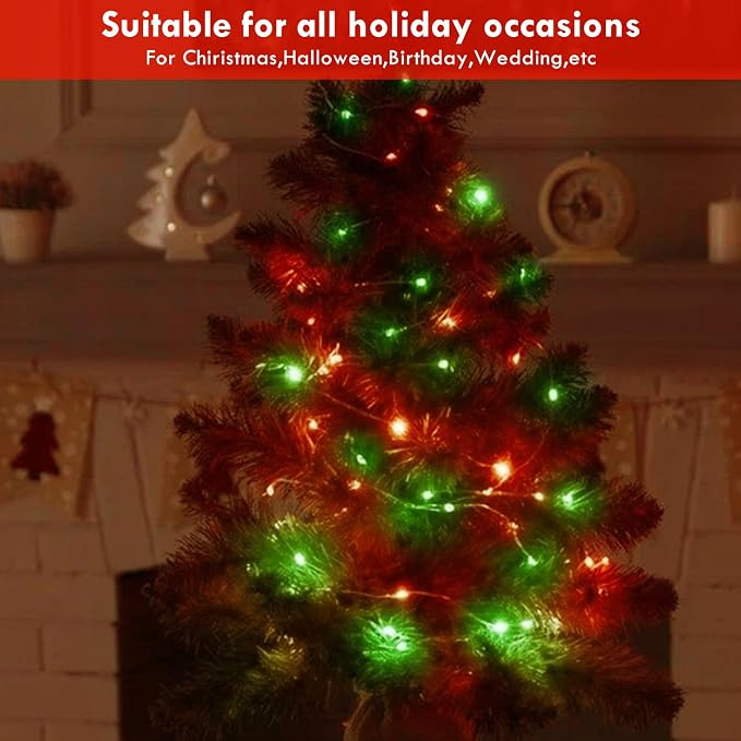 3 Pack Christmas Fairy Lights Battery Operated with Remote Red and Green | Each 80LED 26FT, 8 Modes, Timer, Waterproof & Cuttable Wire, Christmas String Lights Twinkle for Holiday Party Room DIY Decor